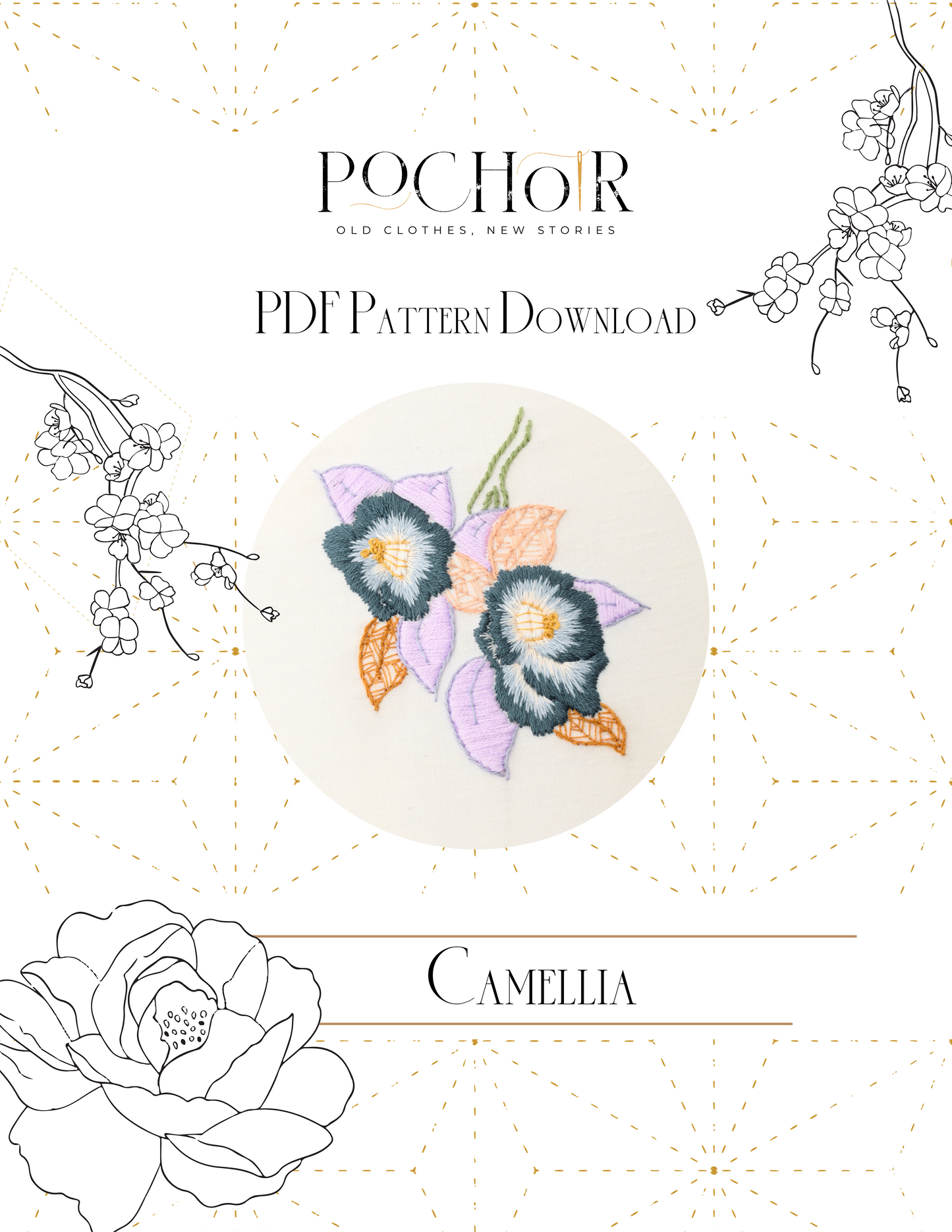 Camellia DIY Bliss Embroidery PDF Pattern Download